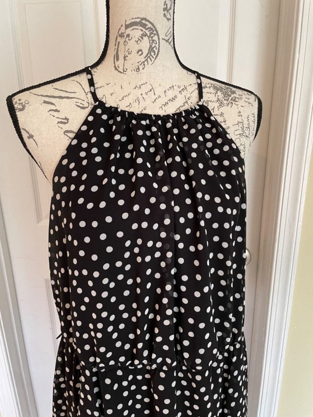 White House Black Market Black White Polka-dots Halter Sleeveless High Low 12 - Picture 13 of 14